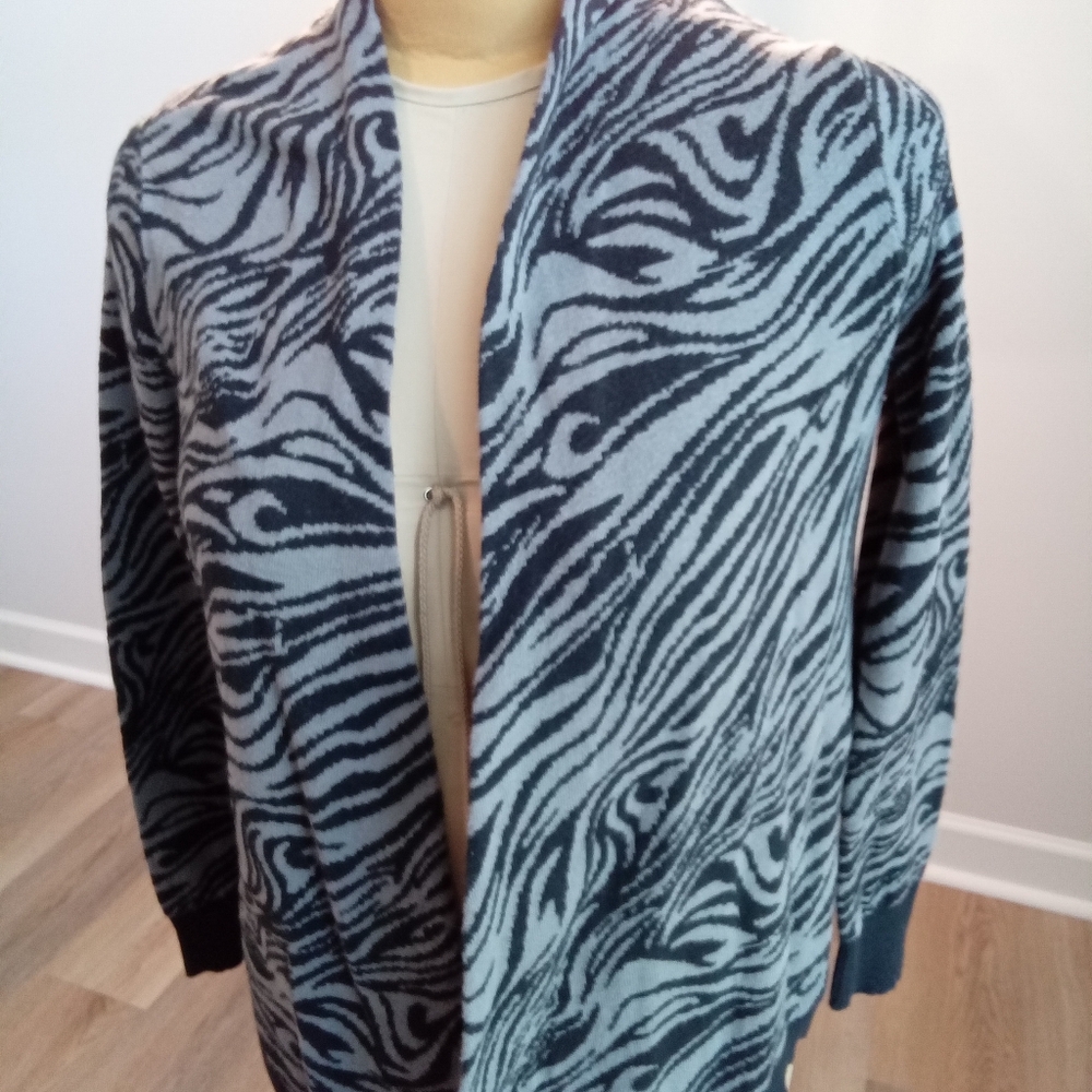 Zebra Striped Open Front Cardigan Size M Business Casual/ Casual